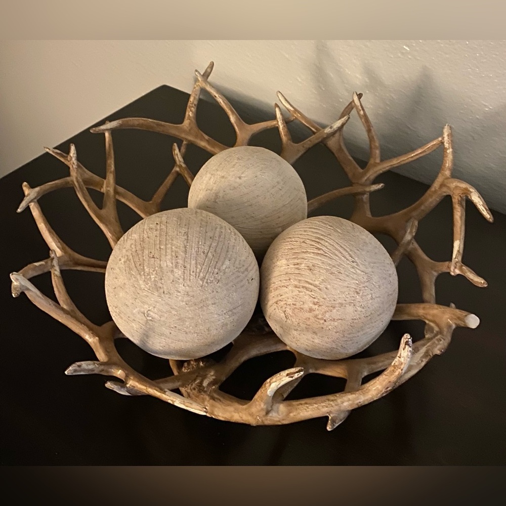 Rustic Antler Decorative Bowl Set Faux Antler Centerpiece Farmhouse Cabin Decor - Picture 2 of 8